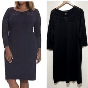 Lane Bryant Black 3/4 Sleeve Knit Sweater Dress Laser Cut Out Size 14 16 NWT